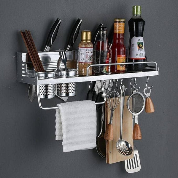 Wall-Mounted Kitchen Organizer Rack with Hooks